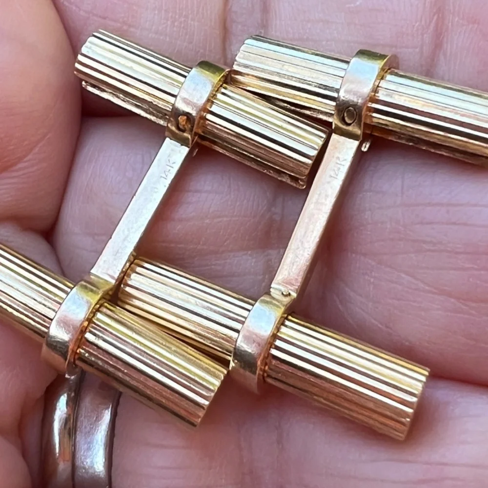 VINTAGE 14K YELLOW GOLD CUFFLINKS DESIGNER CUSTOM MADE HEAVY UNIQUE ONE OF AKIND